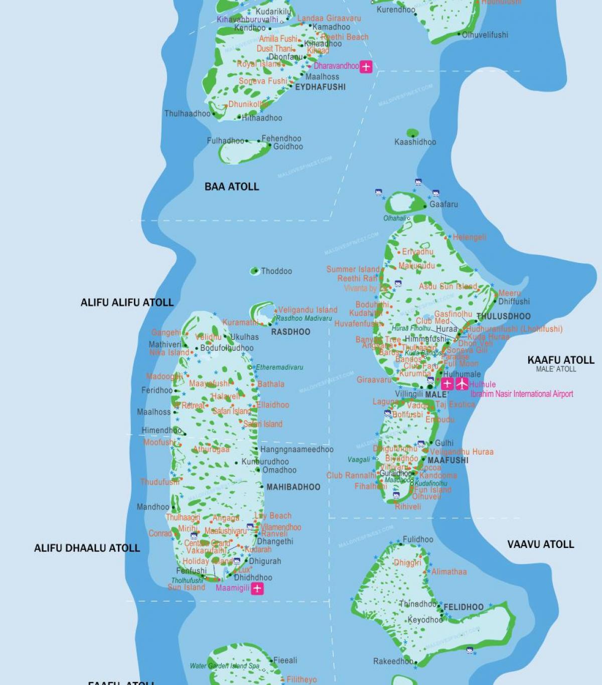 մալդիվյան կղզիներ գտնվելու վայրը քարտեզի վրա 